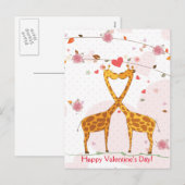 Fijne Valentijnsdag Cute Giraffes Flowers Feestdagenkaart (Voorkant / Achterkant)