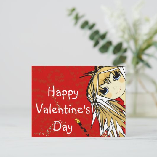 Fijne Valentijnsdag - Cute Girl Feestdagenkaart (Staand voorkant)