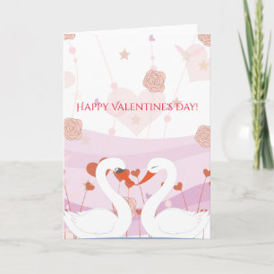 Fijne Valentijnsdag Cute Romantic Swans Rozen Feestdagen Kaart