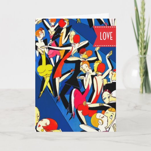 Fijne Valentijnsdag. Dansende koppels Art Deco Feestdagen Kaart (Voorkant)