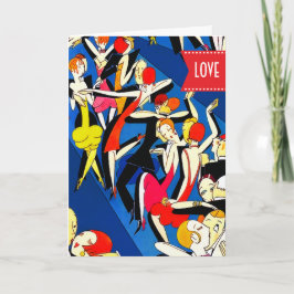 Fijne Valentijnsdag. Dansende koppels Art Deco Feestdagen Kaart