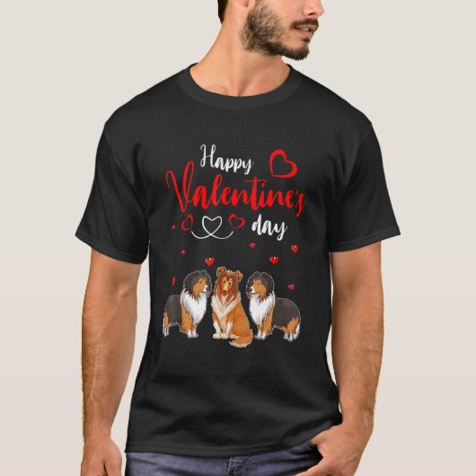 Fijne Valentijnsdag Drie Cute Sheltie Dogs Love T-shirt (Voorkant)