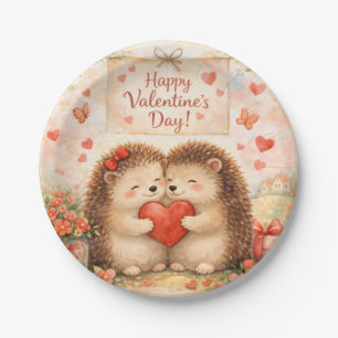 Fijne Valentijnsdag Egelliefde-illustratie Papieren Bordje