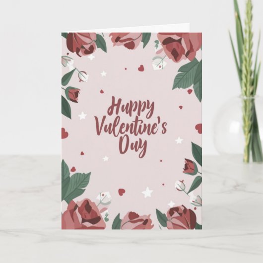 Fijne Valentijnsdag Floral Roos hart Kaart (Voorkant)
