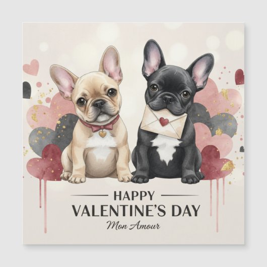 Fijne Valentijnsdag Franse Bulldog Magneet (Voorkant)