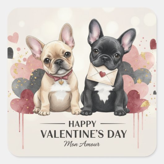 Fijne Valentijnsdag Franse Bulldog Sticker (Voorkant)