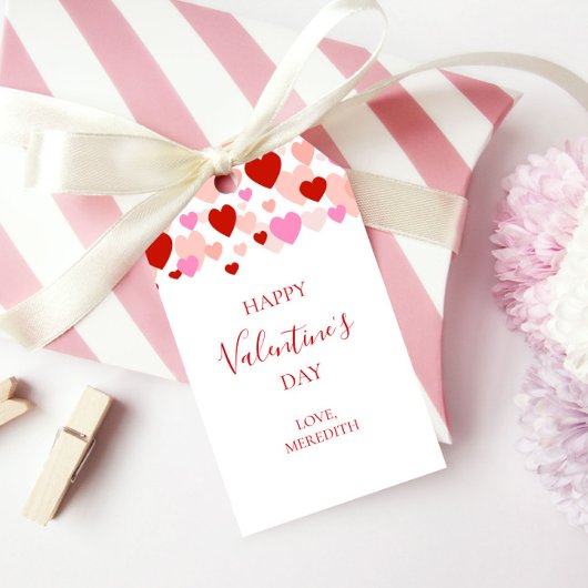 Fijne Valentijnsdag Gift Tag, Rode & Roze Harten Cadeaulabel