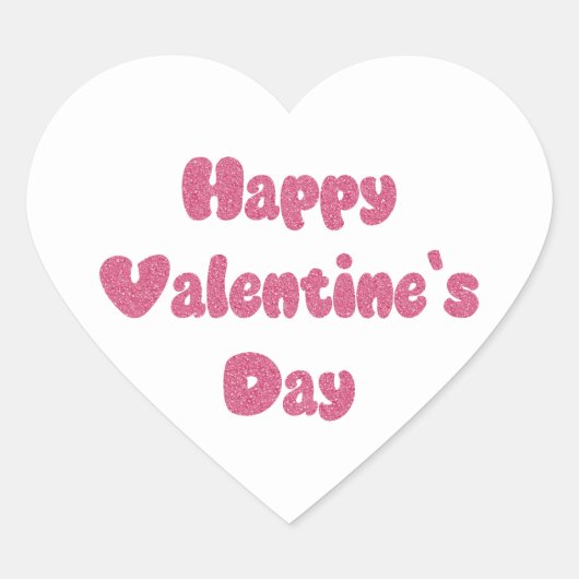 Fijne Valentijnsdag Glitter Hart Sticker (Voorkant)