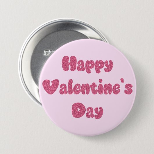 Fijne Valentijnsdag Glitter Knop Ronde Button 7,6 Cm (Voorkant /achterkant)