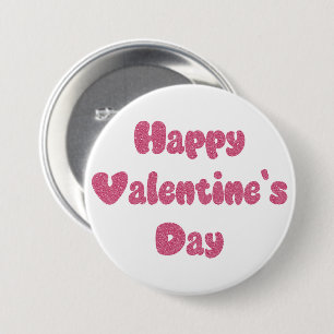 Fijne Valentijnsdag Glitter Knop Ronde Button 7,6 Cm