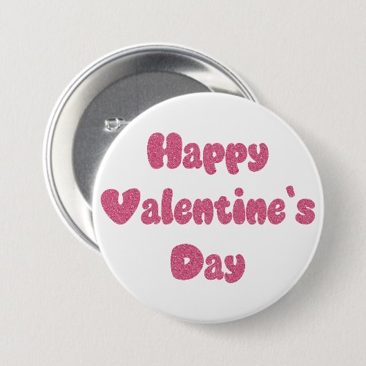 Fijne Valentijnsdag Glitter Knop Ronde Button 7,6 Cm (Voorkant /achterkant)