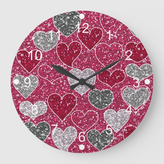 Fijne Valentijnsdag Glitter Love Bling Hearts Grote Klok (Voorkant)