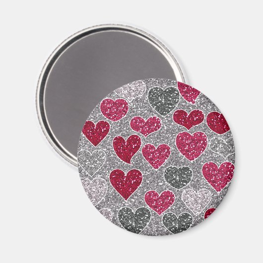 Fijne Valentijnsdag Glitter Love Bling Hearts Magneet (Voorkant / Achterkant)
