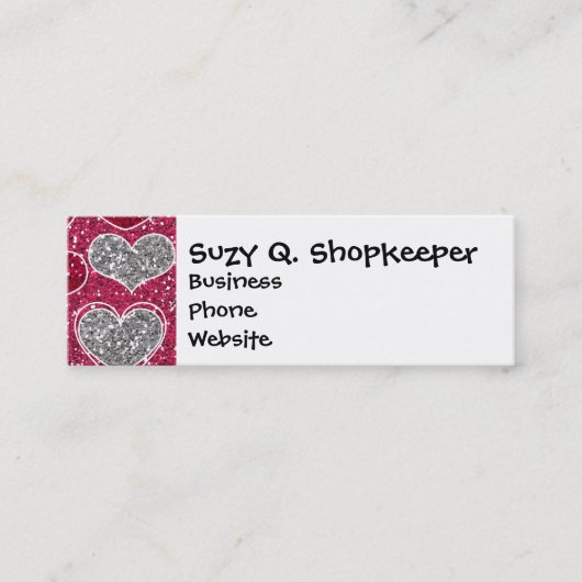 Fijne Valentijnsdag Glitter Love Bling Hearts Mini Visitekaartje (Voorkant)