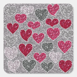 Fijne Valentijnsdag Glitter Love Bling Hearts Vierkante Sticker