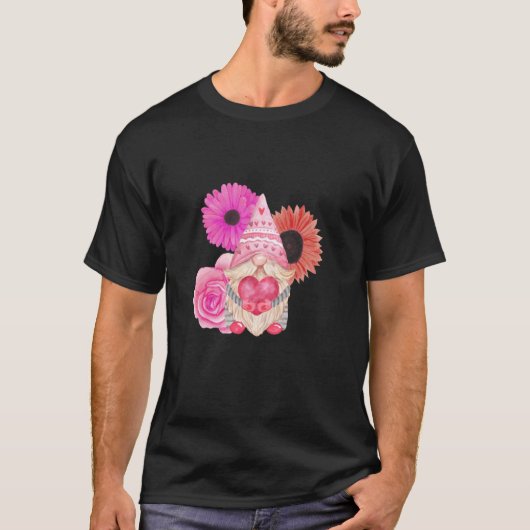 Fijne Valentijnsdag Gnome Zonnebloemen T-shirt (Voorkant)