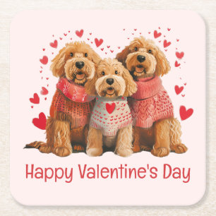 Fijne Valentijnsdag Goldendoodle Honden Kartonnen Onderzetters