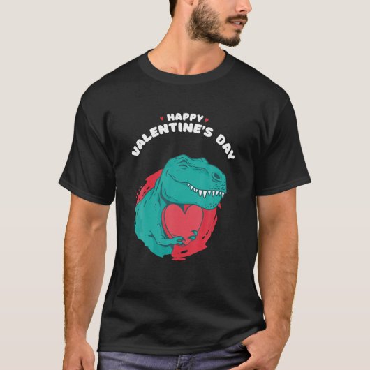Fijne Valentijnsdag grappige Dino met hartwaarde v T-shirt (Voorkant)