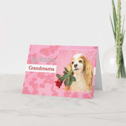 Fijne Valentijnsdag grootmoeder met hond en Roos Feestdagen Kaart (Voorkant)