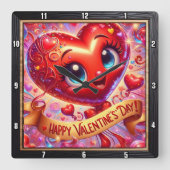 Fijne Valentijnsdag Hart Karakter Vierkante Klok (Voorkant)