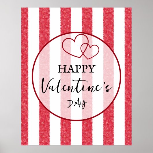 Fijne Valentijnsdag Hart Strepen Poster (Voorkant)