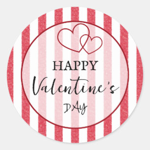 Fijne Valentijnsdag Hart Strepen Ronde Sticker