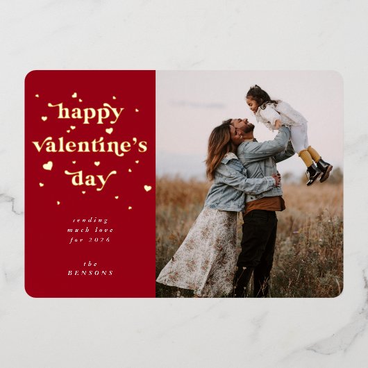 Fijne Valentijnsdag + Harten Folie Fotokaart Folie Feestdagenkaart (Voorkant)