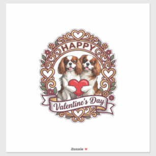 Fijne Valentijnsdag Hond Rode Hart Bloemstuk Lijst Sticker