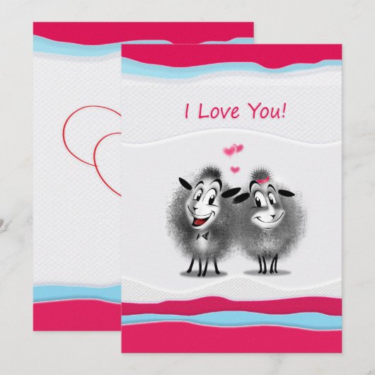 Fijne Valentijnsdag! Ik hou van je! Mooie schapen Feestdagenkaart (Voorkant / Achterkant)
