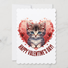 Fijne Valentijnsdag Kleine Kitten met Hart Feestdagenkaart