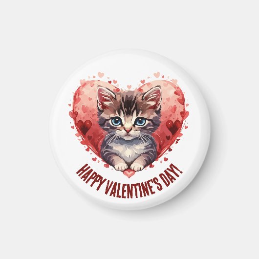Fijne Valentijnsdag Kleine Kitten met Hart Magneet (Voorkant)