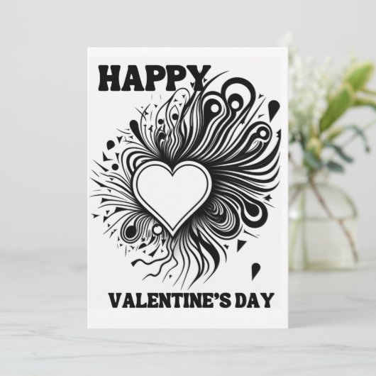 Fijne Valentijnsdag Kleuren Zwart en Wit Feestdagenkaart (Staand voorkant)