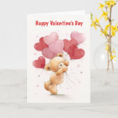 Fijne Valentijnsdag, knuffelbeer met ballonnen. Kaart (Gele Bloem)