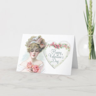 Fijne Valentijnsdag Lady Pink Rose Heart Feestdagen Kaart