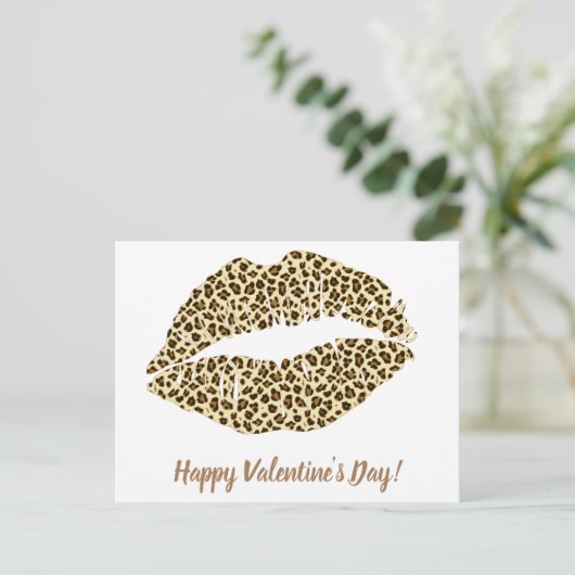 Fijne Valentijnsdag! Leopard Kiss Briefkaart (Staand voorkant)