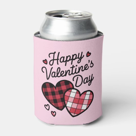 Fijne Valentijnsdag Luipaard Geruite Liefde Hart Blikjeskoeler (Blikje Voorkant)