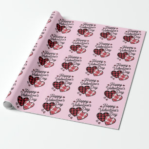 Fijne Valentijnsdag Luipaard Geruite Liefde Hart  Cadeaupapier