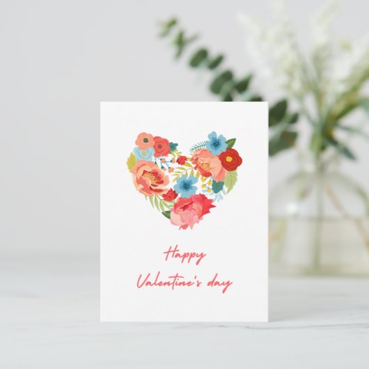 Fijne Valentijnsdag met bloemen kleurrijk Feestdagenkaart (Staand voorkant)