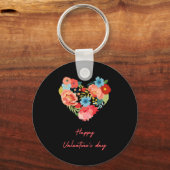 Fijne Valentijnsdag met bloemen kleurrijk Sleutelhanger (Voorkant)