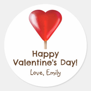 Fijne Valentijnsdag met rode hartlolly Ronde Sticker