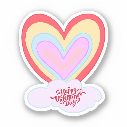 Fijne Valentijnsdag met schattig roze hart Sticker (Voorkant)