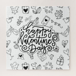 Fijne Valentijnsdag met zwarte tekst en schattige  Legpuzzel