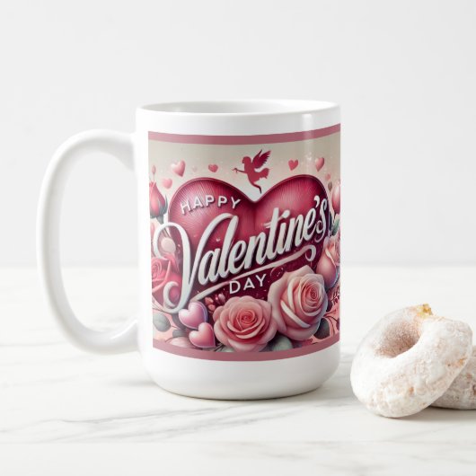 Fijne Valentijnsdag Mok! Koffiemok (Met donut)