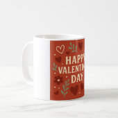 Fijne Valentijnsdag Mok – Rode Harten & Bloemen (Voorkant links)