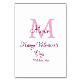 Fijne valentijnsdag monogram roze naam liefde meis kaart