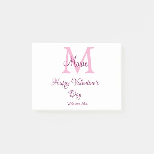 Fijne valentijnsdag monogram roze naam liefde meis post-it® notes (Voorkant)