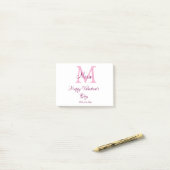 Fijne valentijnsdag monogram roze naam liefde meis post-it® notes (Op bureau)