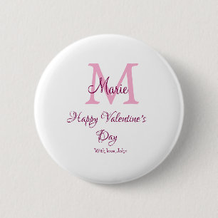 Fijne valentijnsdag monogram roze naam liefde meis ronde button 5,7 cm