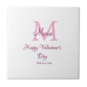Fijne valentijnsdag monogram roze naam liefde meis tegeltje