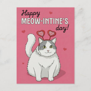 Fijne Valentijnsdag Mooie Kat Met Hart Hoofdband Briefkaart